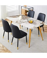 Sintered Stone Dining Set: White Marble Table & 4 Pu Chairs