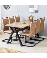 63" Wood Table & 6 Brown Fabric Chairs