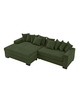 Corduroy Green Sectional Sofa with Storage Chaise