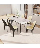 47-63" Expandable Dining Set: Table & Cushioned Chairs, Black Legs