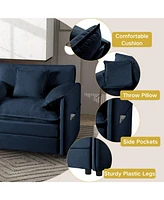 Oversized Recliner Chair with Ottoman - Blue Chenille