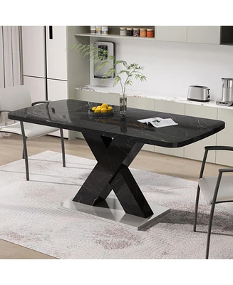 Square Marble Top Dining Table, X-Leg