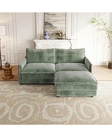 Corduroy Loveseat Sofa with Ottoman & 2 Cushions