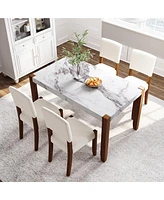 46.5" Faux Marble Dining Table, Wood Legs