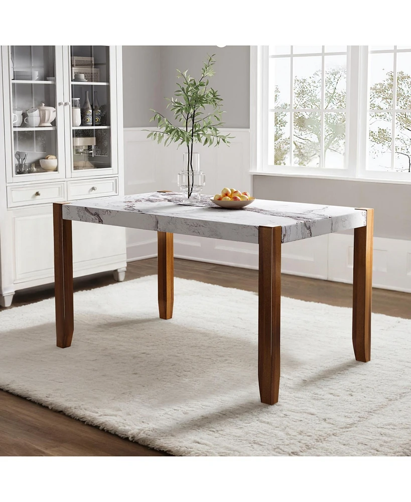 46.5" Faux Marble Dining Table, Wood Legs