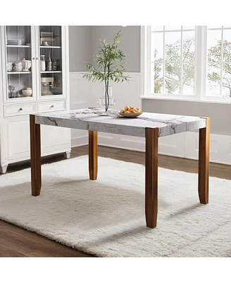 46.5" Faux Marble Dining Table, Wood Legs