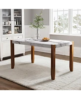 46.5" Faux Marble Dining Table, Wood Legs