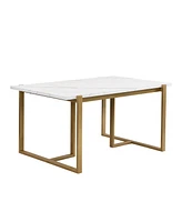 Modern Dining Table Set for 6 Faux Marble Kitchen Table Set with 6 Upholstered Dining Chairs, 7-Piece, White+Golden