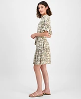 Nautica Jeans Women's Mila Printed Tie-Waist Ruffle-Cuff Dress