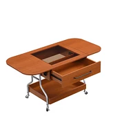 Folding Coffee Table with Storage and Wheels