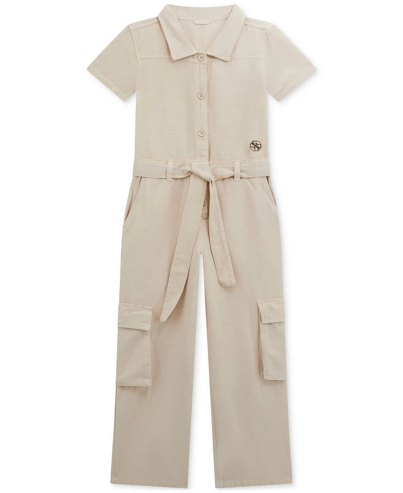 Guess Big Girls Short Sleeve Twill Jumpsuit