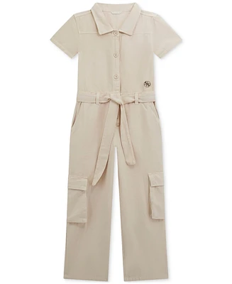 Guess Big Girls Short Sleeve Twill Jumpsuit