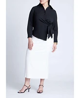 Eloquii Plus Hip Tie Collared Shirt