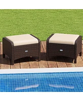 2 Pieces Outdoor Patio Pe Wicker Ottomans with Removable Cushions