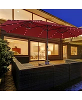 15 Feet Double-Sided Patio Umbrella with 48 Led Lights-Dark Red