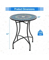 24 Inch Patio Bistro Table with Ceramic Tile Tabletop-Multicolor