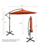 10 Feet Offset Umbrella with 8 Ribs Cantilever and Cross Base