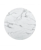 White Marble Print Round Table, Black/Gold Base (No Chairs)