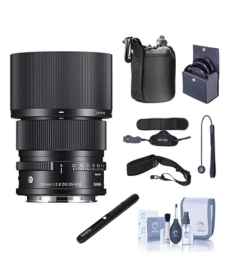 Sigma 90mm f/2.8 Dg Dn Contemporary Lens for L Mount, Bundle with ProOptic 55mm Filter Kit, Dual Wrist and Grip Strap, Sling Strap, Lens Cleaner, Clea