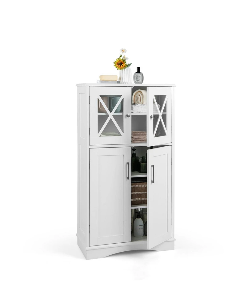 4 Doors Freeestanding Bathroom Floor Cabinet with Adjustable Shelves