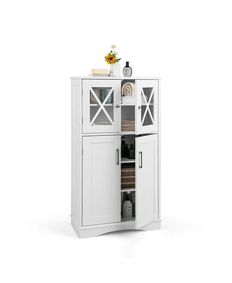 4 Doors Freeestanding Bathroom Floor Cabinet with Adjustable Shelves
