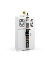 4 Doors Freeestanding Bathroom Floor Cabinet with Adjustable Shelves