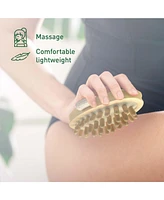 Pursonic Bamboo Bristle Bath Brush & Rubber Massager with Lotus Wooden Handle