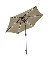 9 Feet Solar Led Lighted Patio Market Umbrella Tilt Adjustment Crank Lift-Tan