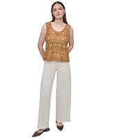 Dkny Jeans Women's Crochet Scoop-Neck Cotton Top