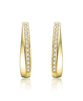 14k Yellow Gold Plated Hoop Earrings with Clear Cubic Zirconia