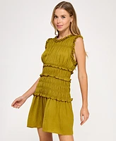 B Darlin Juniors' Gathered Satin Sleeveless A-Line Dress