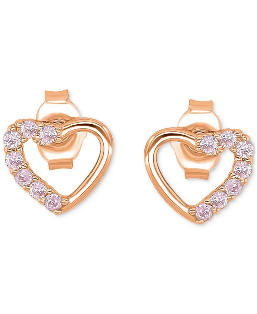 Pink Cubic Zirconia Heart Stud Earrings 14k Rose Gold over Sterling Silver