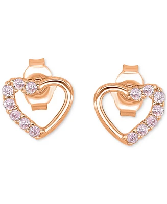 Pink Cubic Zirconia Heart Stud Earrings 14k Rose Gold over Sterling Silver
