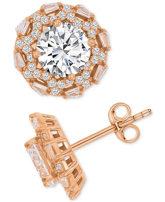 Cubic Zirconia Halo Stud Earrings 14k Yellow Gold over Sterling Silver