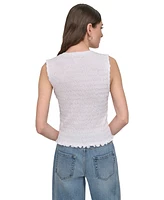 Dkny Jeans Women's Crewneck Smocked Sleeveless Top