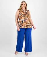 Tahari Asl Plus Paisley-Print Tie-Neck Blouse