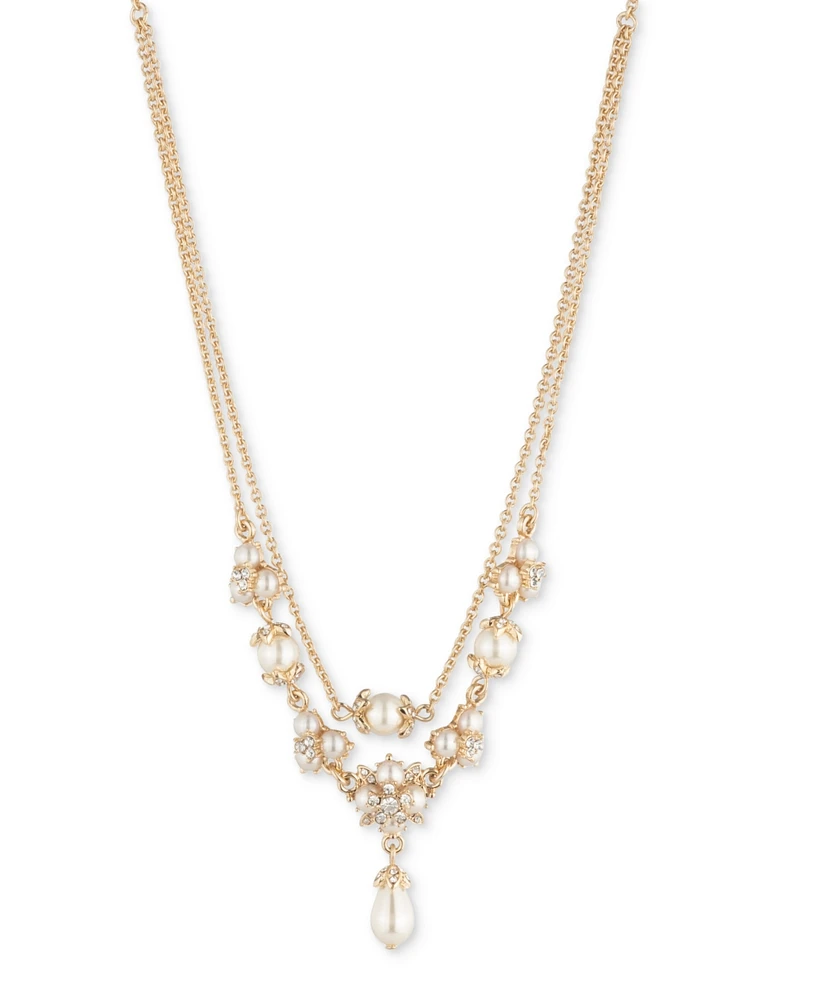 Marchesa Gold-Tone Crystal & Imitation Pearl Layered Pendant Necklace, 16" + 3" extender