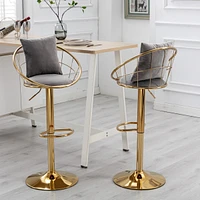 Velvet Bar Chair, Pure Gold Plated, Unique Design, 360 Degree Height