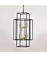 8-Light Pendant Chandelier, Matte Black & Gold, Adjustable Height, Industrial Farmhouse, (Bulbs Not Included)