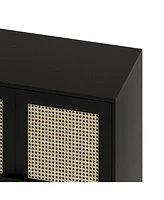 4-Doors Rattan Mesh Storage Cabinet, Sideboard with Eight Storage Spaces, for Entryway, Living Room, Hallway (Black