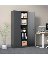 72"H Metal Garage Storage Cabinet, Black Tool Steel Locking Cabinet with Doors and 4 Shelves, Tall Cabinets for Garage Storage Systems Lockable File C