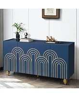 Navy Blue Fluted Sideboard Buffet with 4 Doors