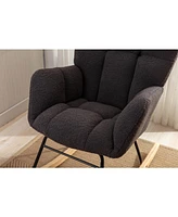 050-Teddy Fabric Rocking Gilder Nursery Chair For Living Room Indoor,Dark Gray