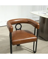 Contemporary Designed Chenille Fabric Upholstered Accent/Dining Chair/Barrel Side Chairs Kitchen Armchair for Living Room set of 1 (Light Brown Pu