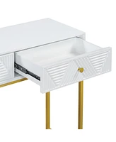 Modern Sleek Console Table Two Drawers with Stripe Design for Living Room and Entryway