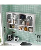 47.25" Four-door Glass Wall Cabinet Storage, Wall-mounted, Suitable for Kitchen, Living Room, Bathroom(white)