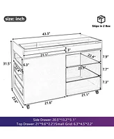 43" Multi-Functional Storage Island Cabinet with Drawers & Shelves