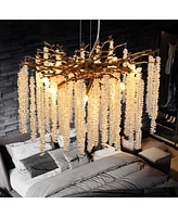 23.6 Modern Golden Pendant Light with Cascading Crystals for Living Spaces
