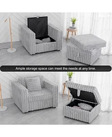 75.6" Modular Sofa w/ Lift & Ottoman. Light Gray.