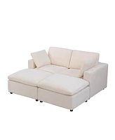 68.5" Loveseat Sofa with 2 Ottoman Modular Sofa Sleeper Couch Set Upholstered Couch for Living Room Apartment Small Space, Chenille Beige